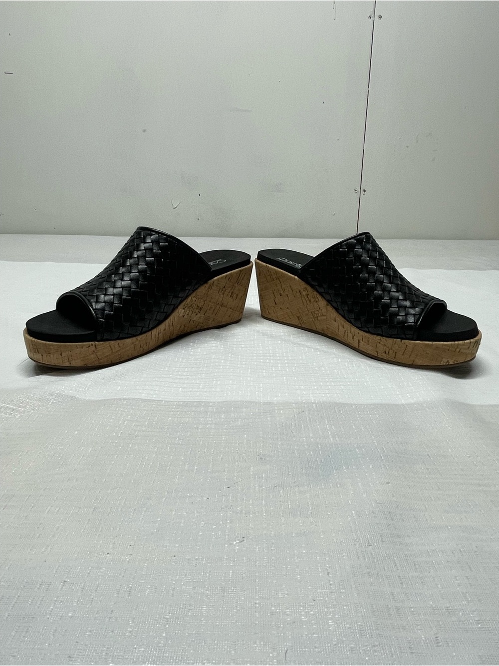 Corkys Black Woven Cork Wedge Slide Sz: 8
